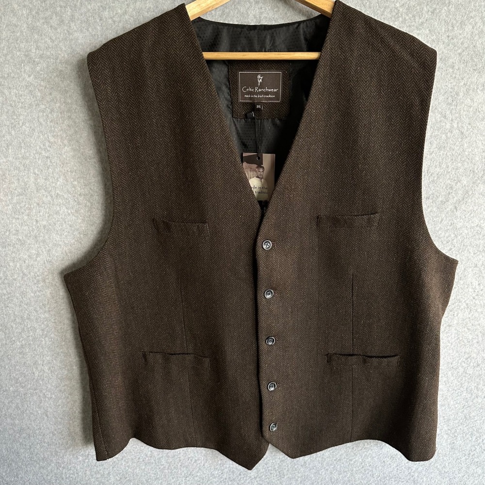 Celtic Ranchwear Mens Brown Herringbone Wool Blend Vest Waistcoat 3XL CRV2001-6